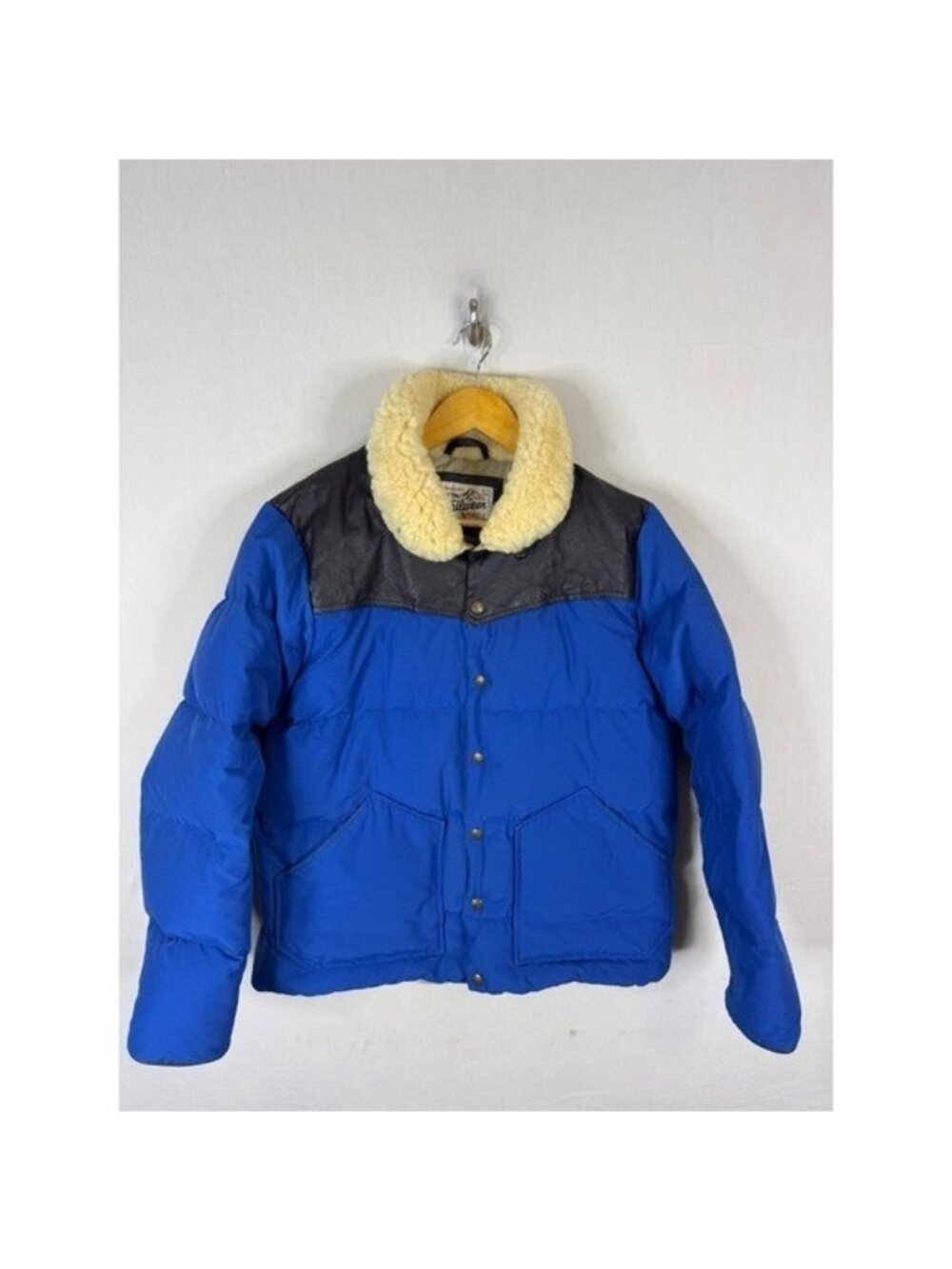 Penfield Trailwear Blue Down Puffer Jacket Leather Yoke Shearling Collar Men L